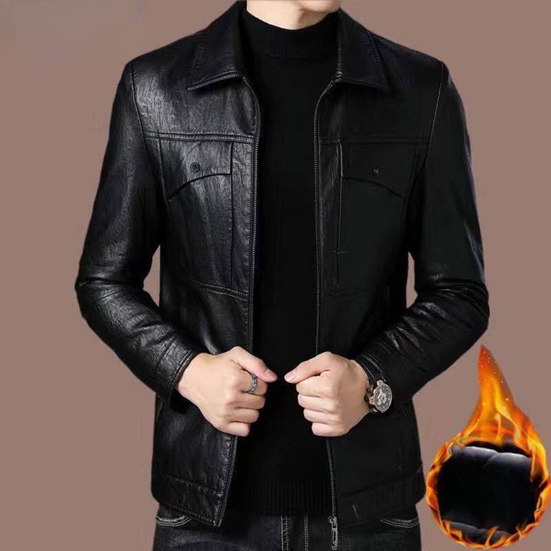 Herren Ledermantel Plus Samt Dünn Mantel Herbst und Winter Revers Motorradjacke Herren Echtleder Lässige Schaffelljacke M von Joom DACH