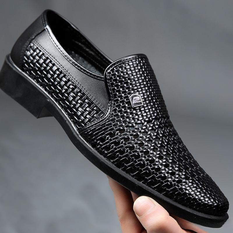 Herren-Lederschuhe, Sommer, lässig, weicher Boden, atmungsaktiv, Business-Sandalen, Hohlloch-Lederschuhe, Anzugschuhe, Papa-Schuhe, Ehemann-Schuhe 43 schwarz von Joom DACH