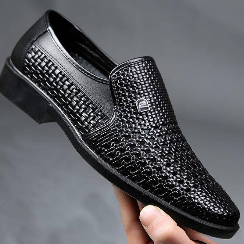 Herren-Lederschuhe, Sommer, lässig, weicher Boden, atmungsaktiv, Business-Sandalen, Hohlloch-Lederschuhe, Anzugschuhe, Papa-Schuhe, Ehemann-Schuhe 43 schwarz von Joom DACH