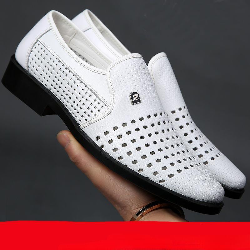 Herren-Lederschuhe, Sommer, lässig, weicher Boden, atmungsaktiv, Business-Sandalen, Hohlloch-Lederschuhe, Anzugschuhe, Papa-Schuhe, Ehemann-Schuhe 44 weiß von Joom DACH
