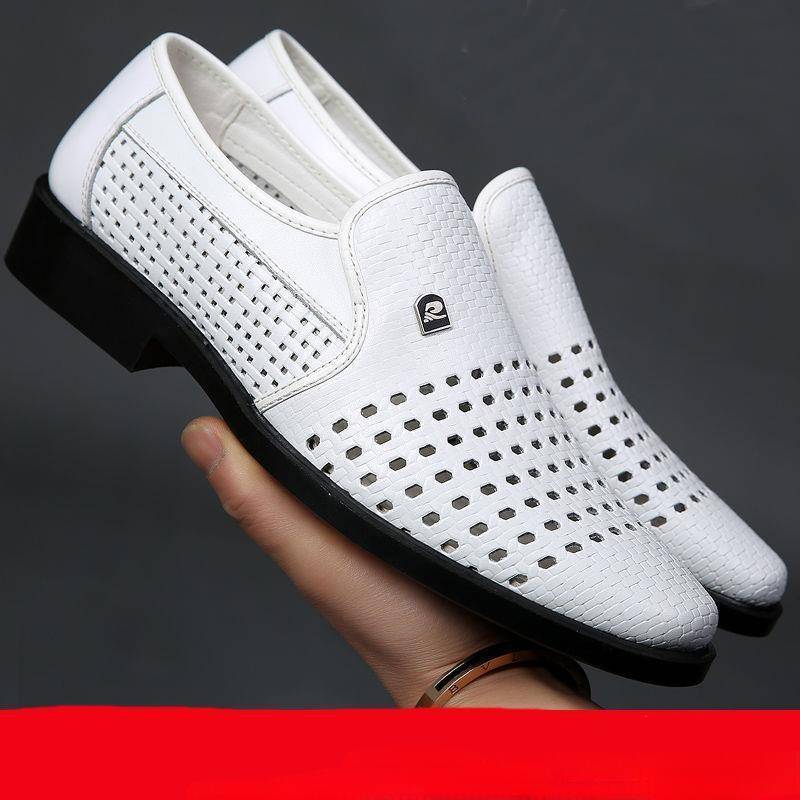 Herren-Lederschuhe, Sommer, lässig, weicher Boden, atmungsaktiv, Business-Sandalen, Hohlloch-Lederschuhe, Anzugschuhe, Papa-Schuhe, Ehemann-Schuhe 44 weiß von Joom DACH