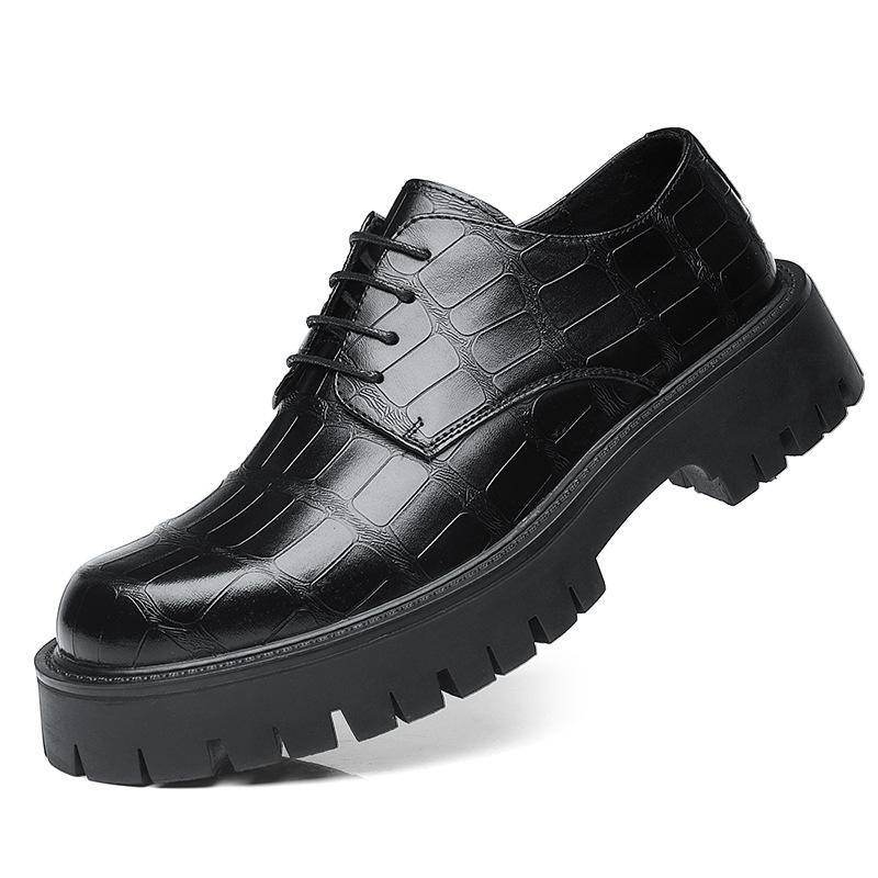 Herren Lederschuhe Atmungsaktive Business-Abendgarderobe im britischen Stil Großer Kopf Trendy Low Top Martin Stiefel Dicke Sohle Lässige Herrenschuhe aus Rindsleder 44 schwarz von Joom DACH