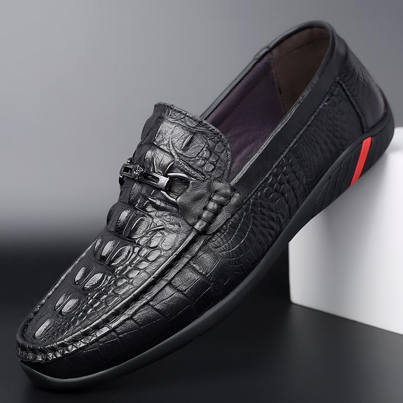Herren Lederschuhe Neue Krokodilmuster Herren Erbsenschuhe Oberschicht Rindsleder Atmungsaktive Business Slip-on Casual Lederschuhe Herren 44 schwarz von Joom DACH