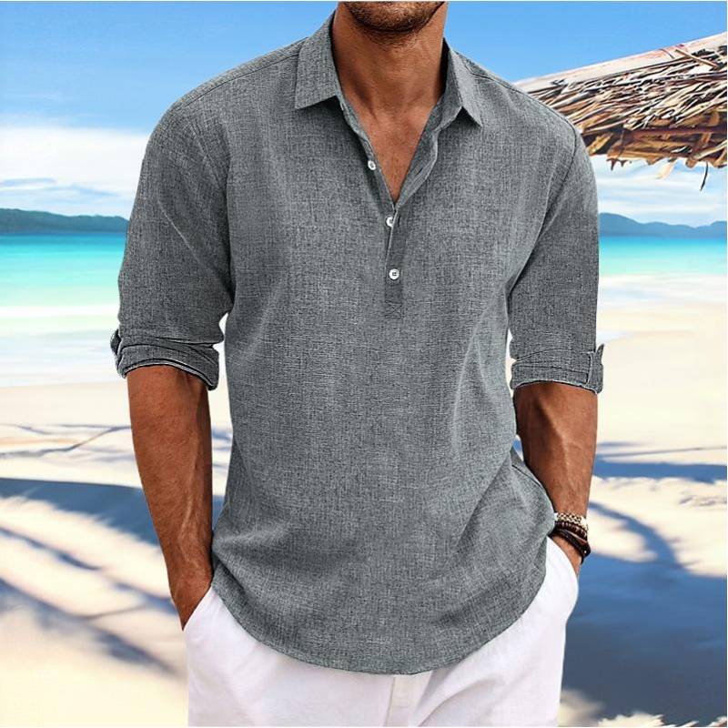 Herren Leinenhemden Langarm Button Up Hemd Casual Sommer Loose Fit Home Style Hemden L grau von Joom DACH