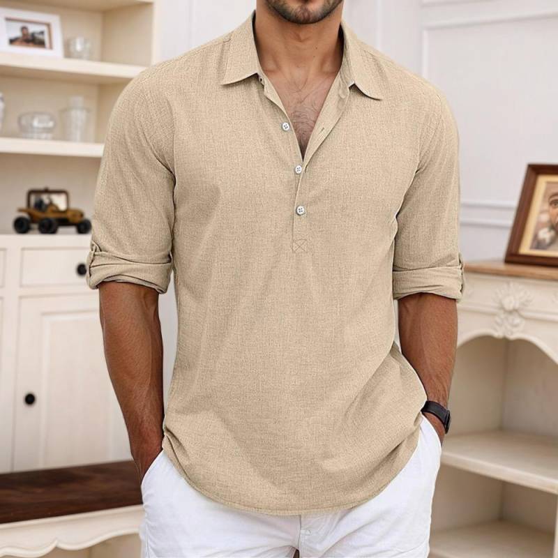 Herren Leinenhemden Langarm Button Up Hemd Casual Sommer Loose Fit Home Style Hemden L beige von Joom DACH