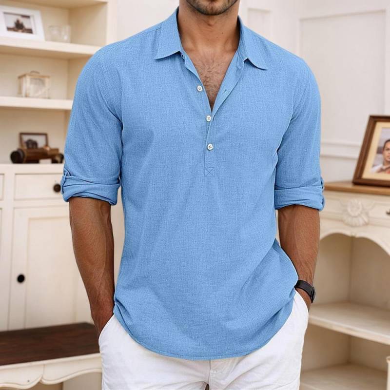 Herren Leinenhemden Langarm Button Up Hemd Casual Sommer Loose Fit Home Style Hemden XL himmelblaue von Joom DACH