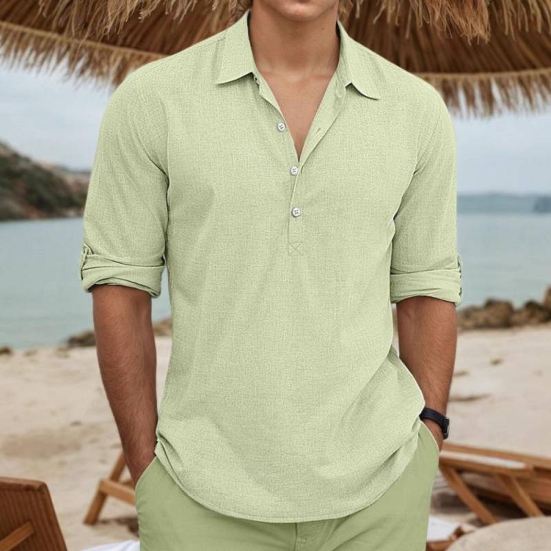 Herren Leinenhemden Langarm Button Up Hemd Casual Sommer Loose Fit Home Style Hemden XXXL grün von Joom DACH