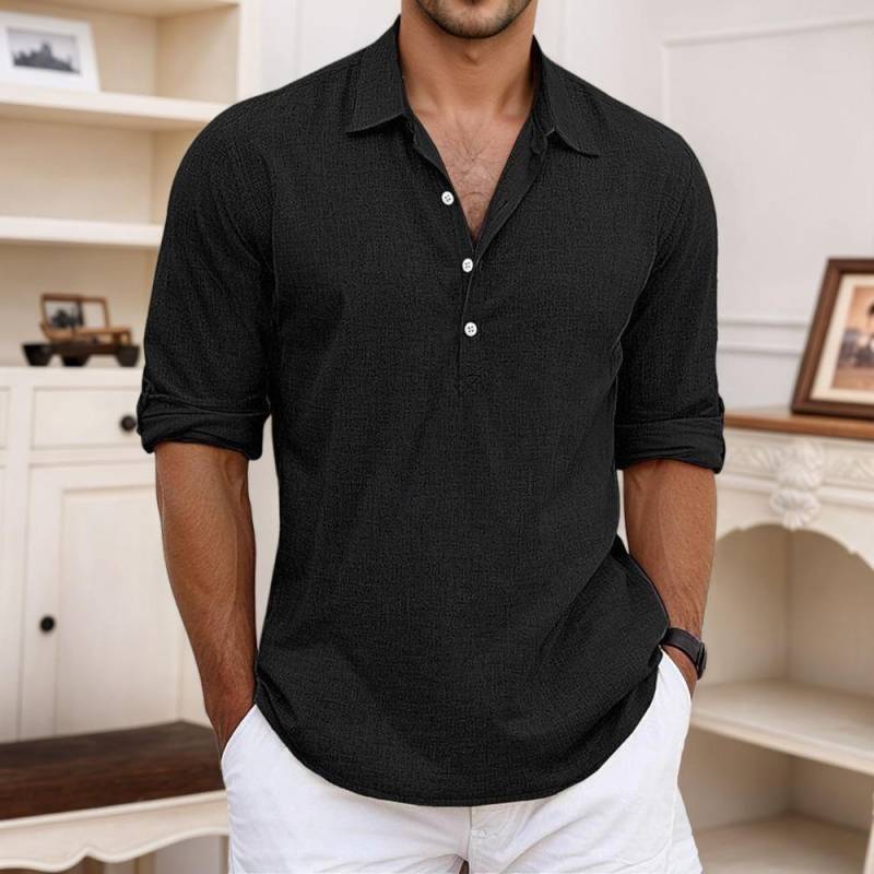 Herren Leinenhemden Langarm Button Up Hemd Casual Sommer Loose Fit Home Style Hemden XXXL schwarz von Joom DACH