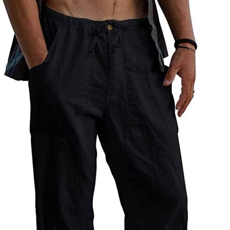 Herren-Leinenhose, locker, lässig, Sommer, Stretch-Taille, Kordelzug, lockere Hose 2XL von Joom DACH
