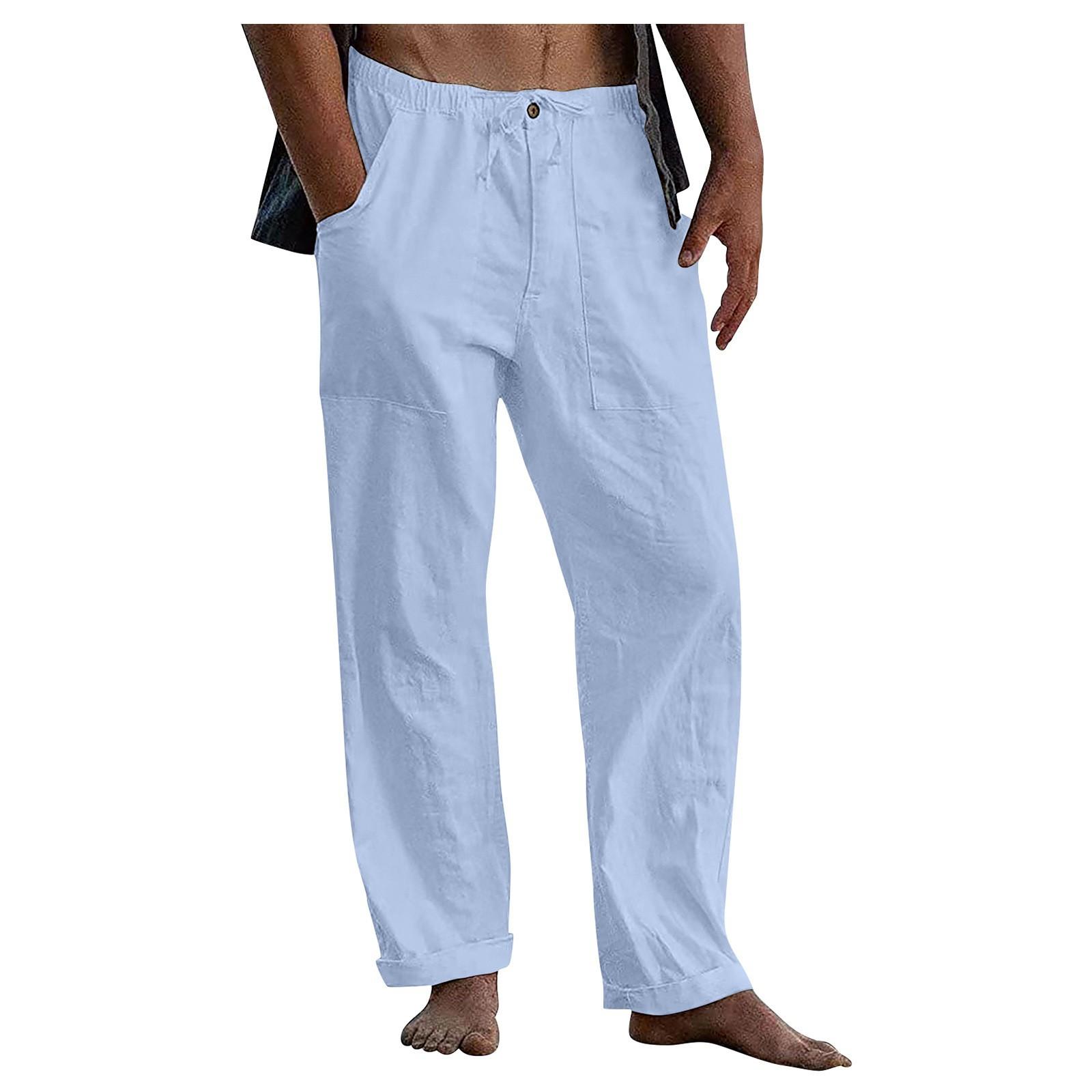 Herren-Leinenhose, locker, lässig, Sommer, Stretch-Taille, Kordelzug, lockere Hose 2XL von Joom DACH
