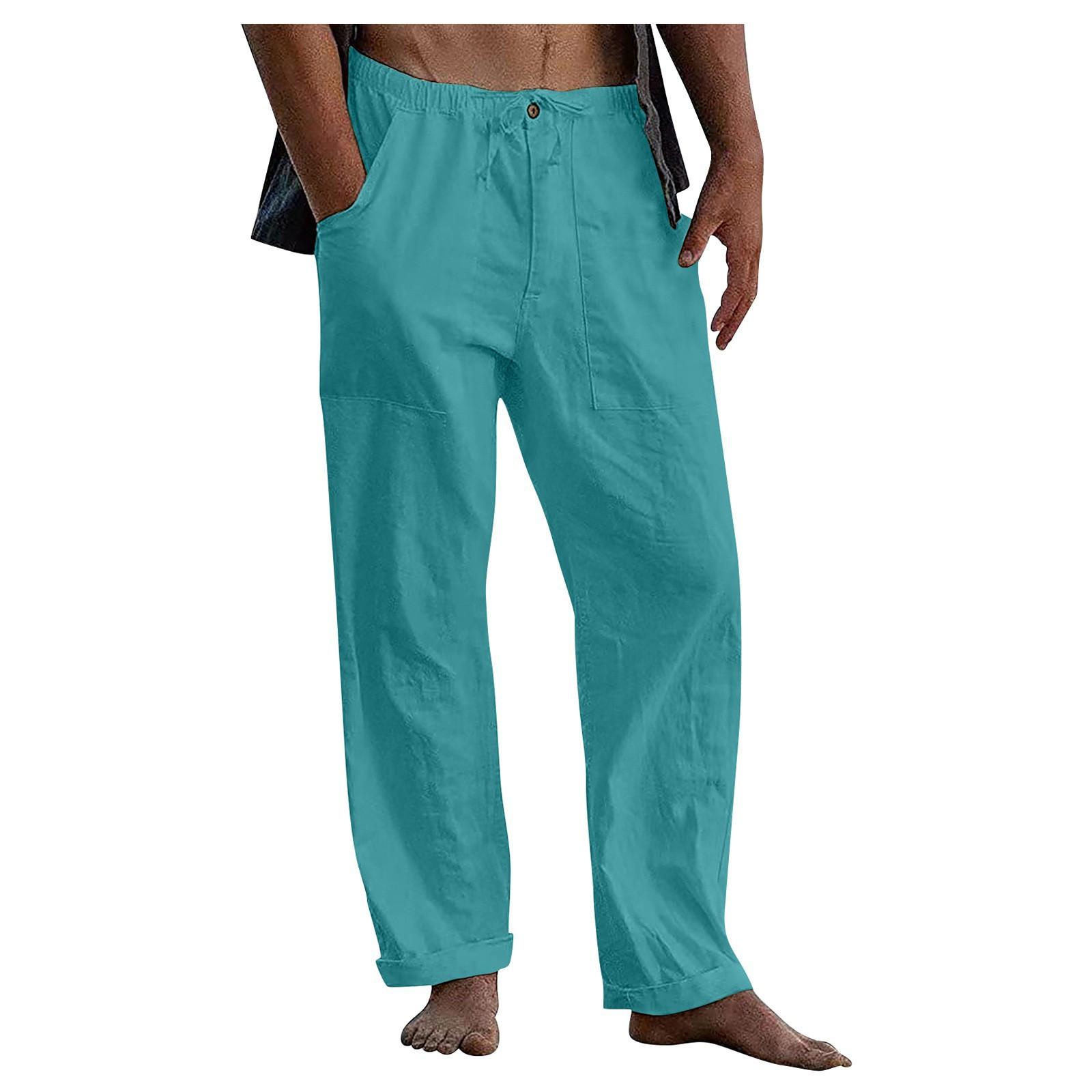 Herren-Leinenhose, locker, lässig, Sommer, Stretch-Taille, Kordelzug, lockere Hose 4XL von Joom DACH