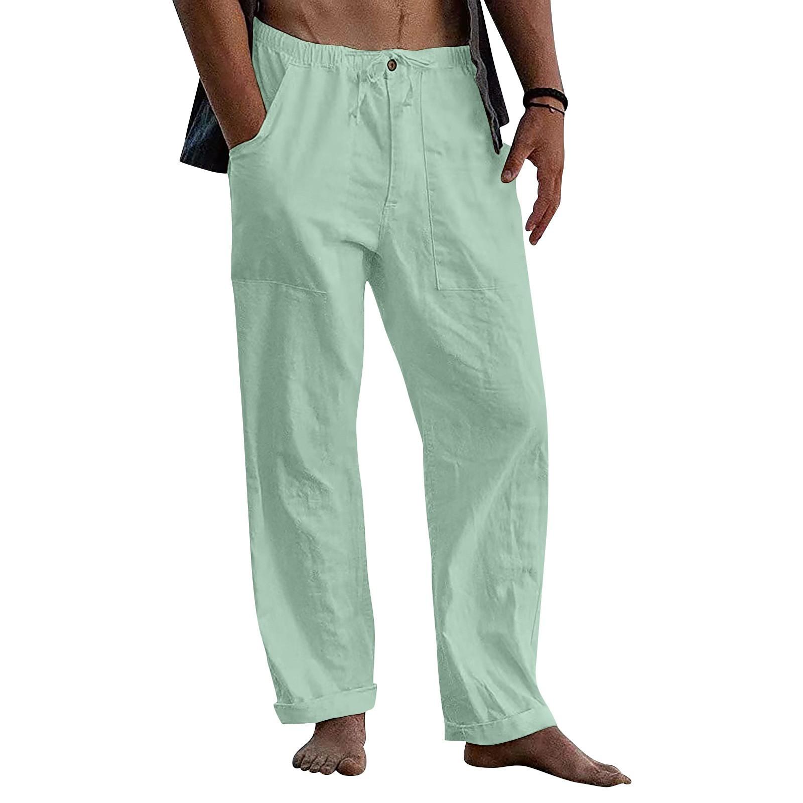 Herren-Leinenhose, locker, lässig, Sommer, Stretch-Taille, Kordelzug, lockere Hose 4XL von Joom DACH