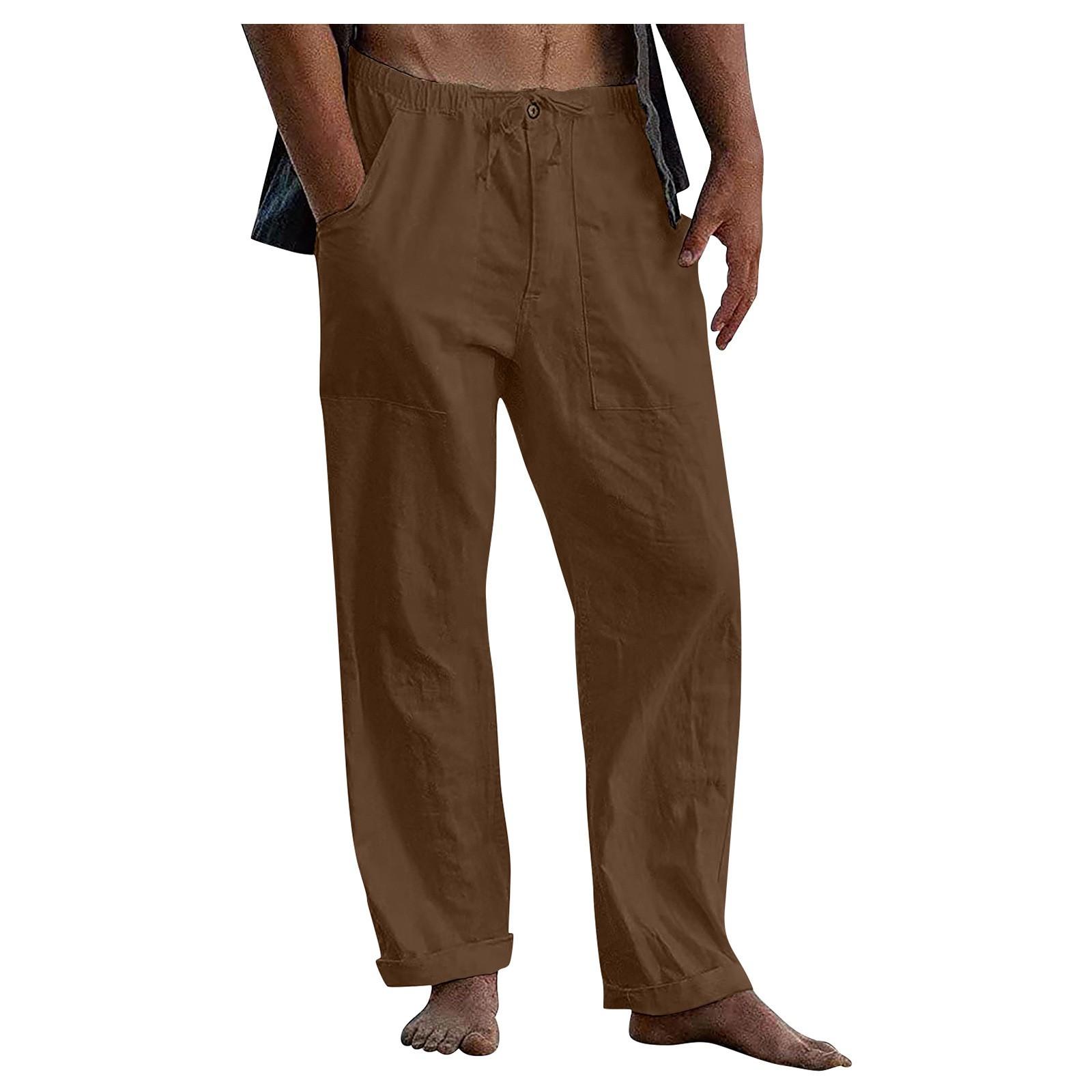 Herren-Leinenhose, locker, lässig, Sommer, Stretch-Taille, Kordelzug, lockere Hose 4XL von Joom DACH