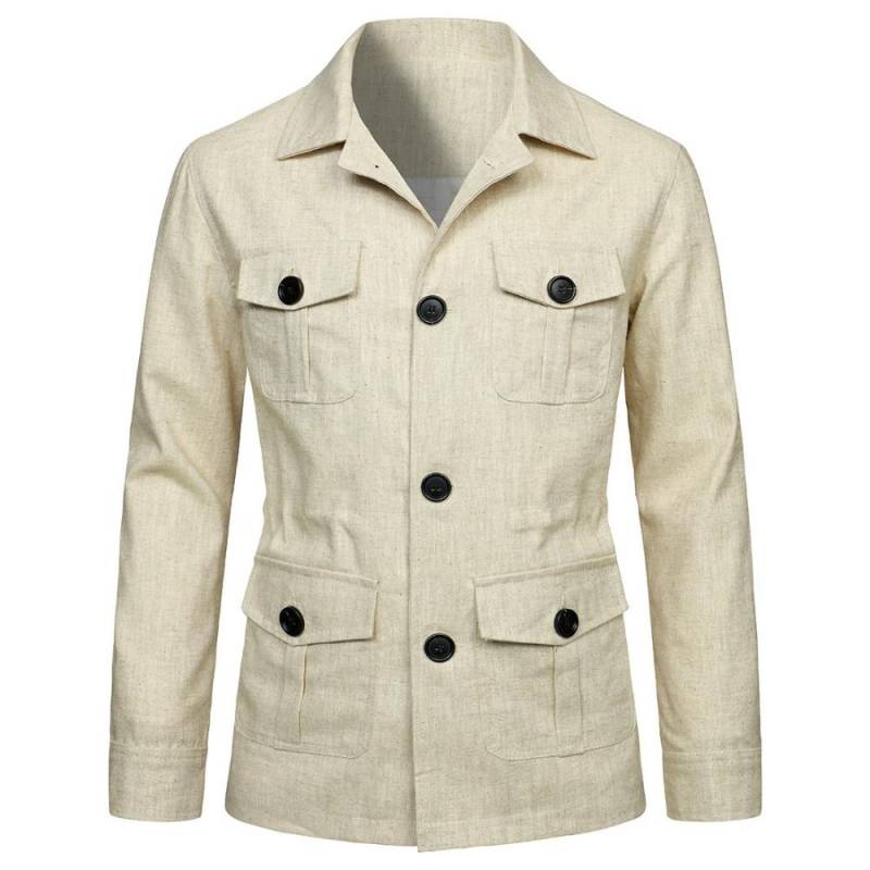 Herren Mäntel Safari Jacke Leinen Britischen Retro Gentry Anzug Taschen Oberbekleidung Mode Einfarbig Männlichen Tops 3XL beige von Joom DACH