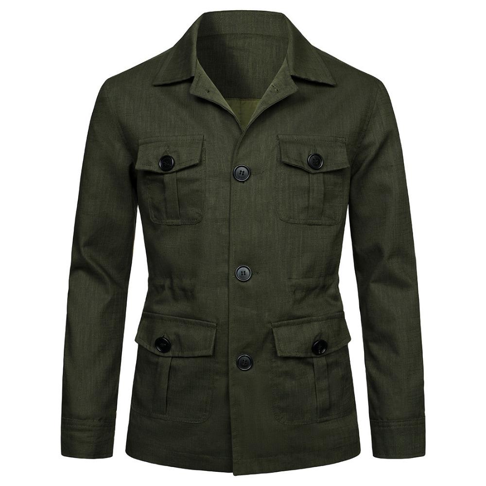 Herren Mäntel Safari Jacke Leinen Britischen Retro Gentry Anzug Taschen Oberbekleidung Mode Einfarbig Männlichen Tops 4XL armee grüne von Joom DACH