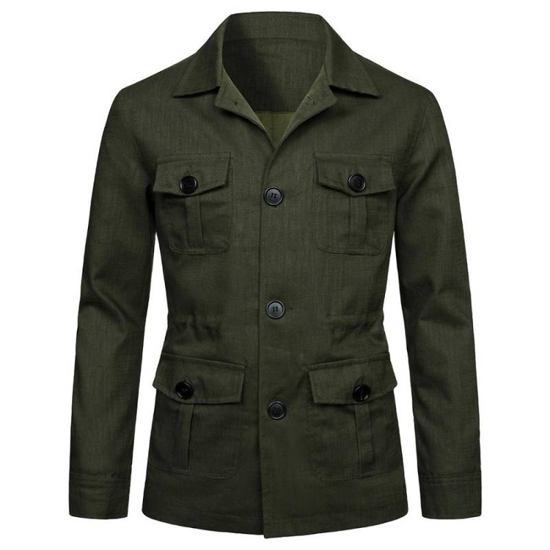 Herren Mäntel Safari Jacke Leinen Britischen Retro Gentry Anzug Taschen Oberbekleidung Mode Einfarbig Männlichen Tops 4XL armee grüne von Joom DACH