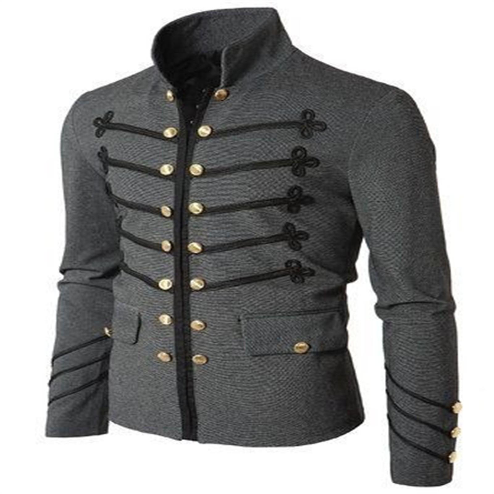Herren Mantel Jacke Gothic Stickerei Knopf Mantel Uniform Kostüm Praty Outwear S schwarz von Joom DACH