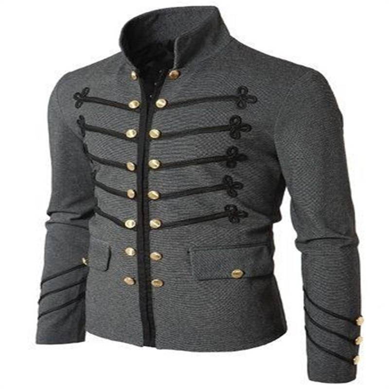 Herren Mantel Jacke Gothic Stickerei Knopf Mantel Uniform Kostüm Praty Outwear S schwarz von Joom DACH