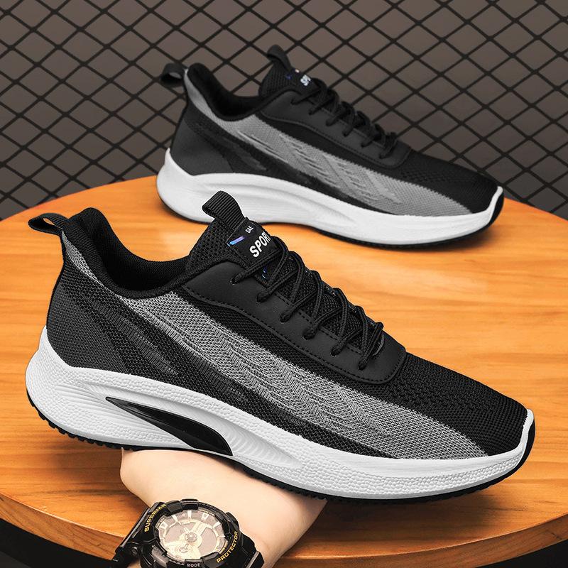 Herren Mesh Atmungsaktive Plateau-Sneakers Sommer Neue trendige vielseitige Schnür-Laufschuhe mit Luftkissen Leichte Tenis-Schuhe 44 schwarz von Joom DACH
