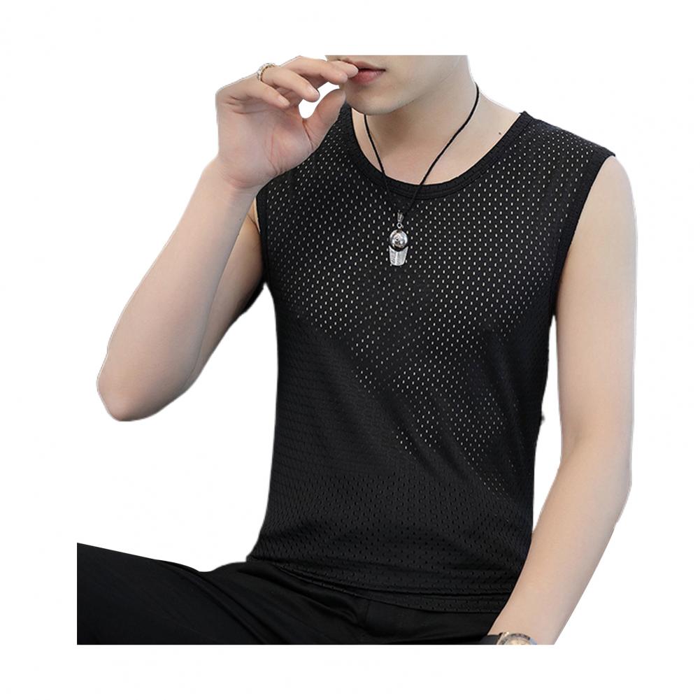 Herren Mesh Tank Top Rundhals Ärmellos Sportweste Atmungsaktiv Einfarbig Lässiges Tankshirt für Sommer Strand Fitness Streetwea XXXL schwarz von Joom DACH