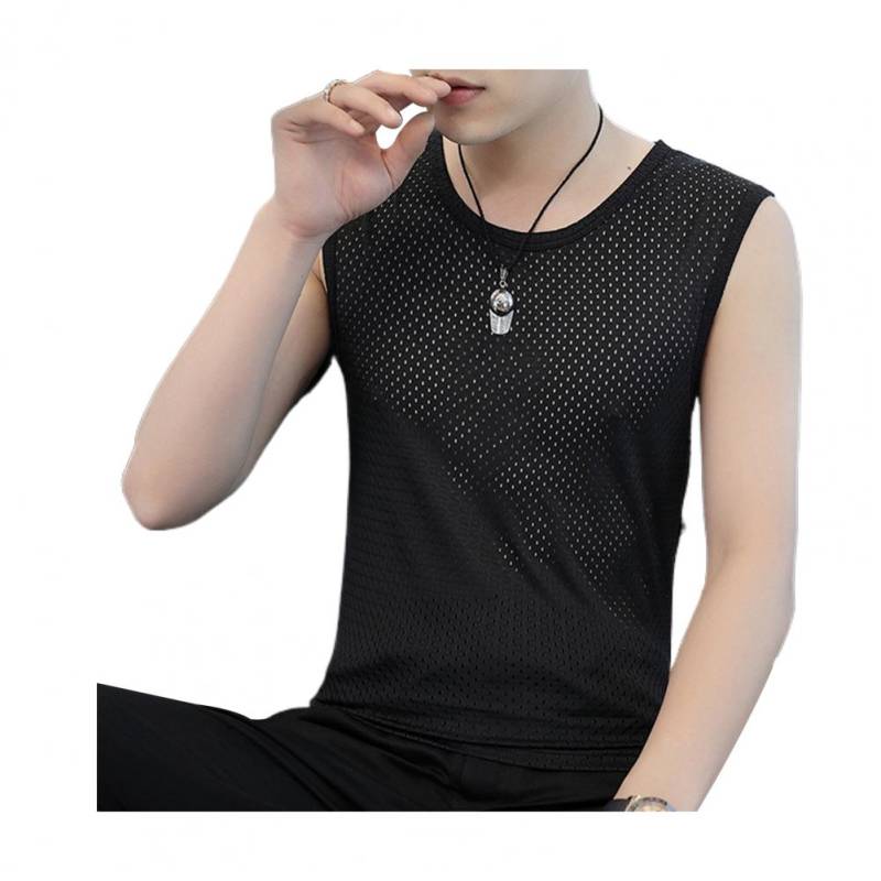 Herren Mesh Tank Top Rundhals Ärmellos Sportweste Atmungsaktiv Einfarbig Lässiges Tankshirt für Sommer Strand Fitness Streetwea XXXL schwarz von Joom DACH