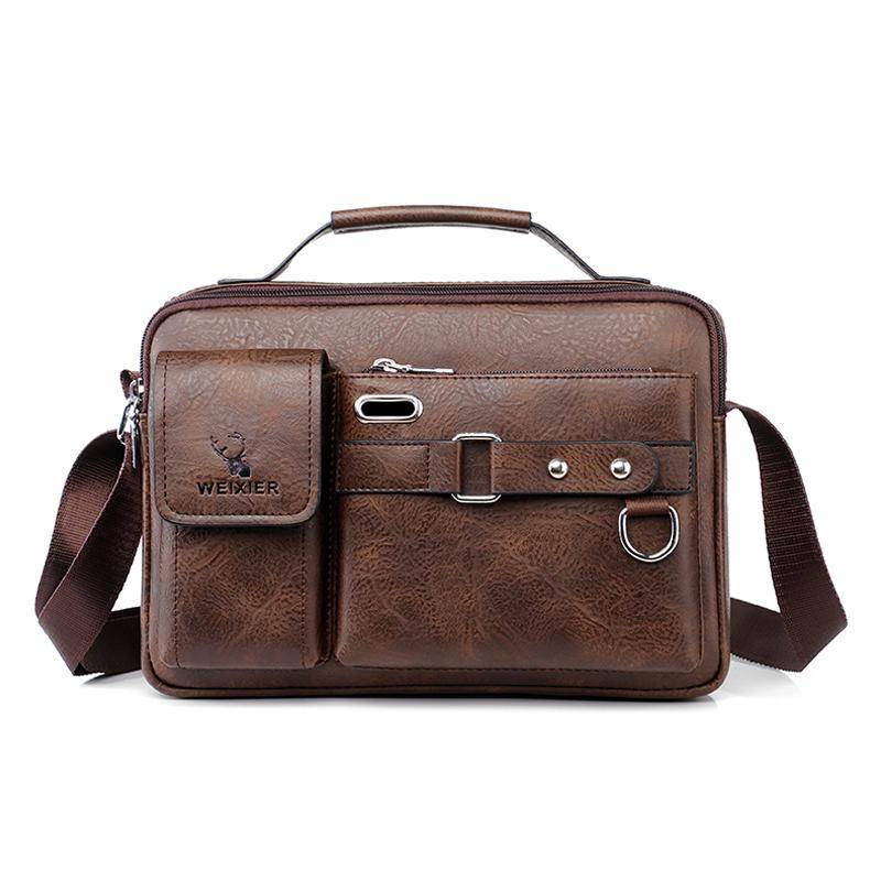 Herren Messenger Bags Leder Umhängetasche Wasserdichte Umhängetaschen Multifunktions-Aktentasche Reise Arbeit Business Handtaschen Verstellbarer Riemen kaffeebraun von Joom DACH