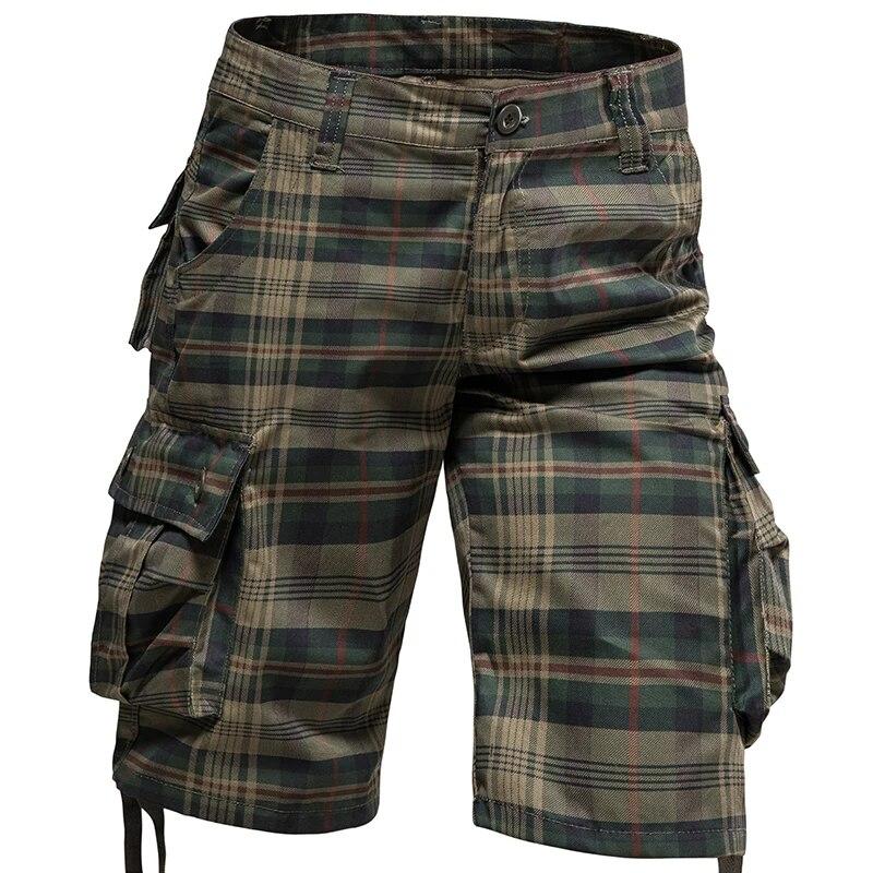 Herren Mittellange Hose Sommer Bequeme Outdoor Sport Strandhose Trend Karierte Shorts Lockere Gerade Große Größe Cargohose 32 grün von Joom DACH