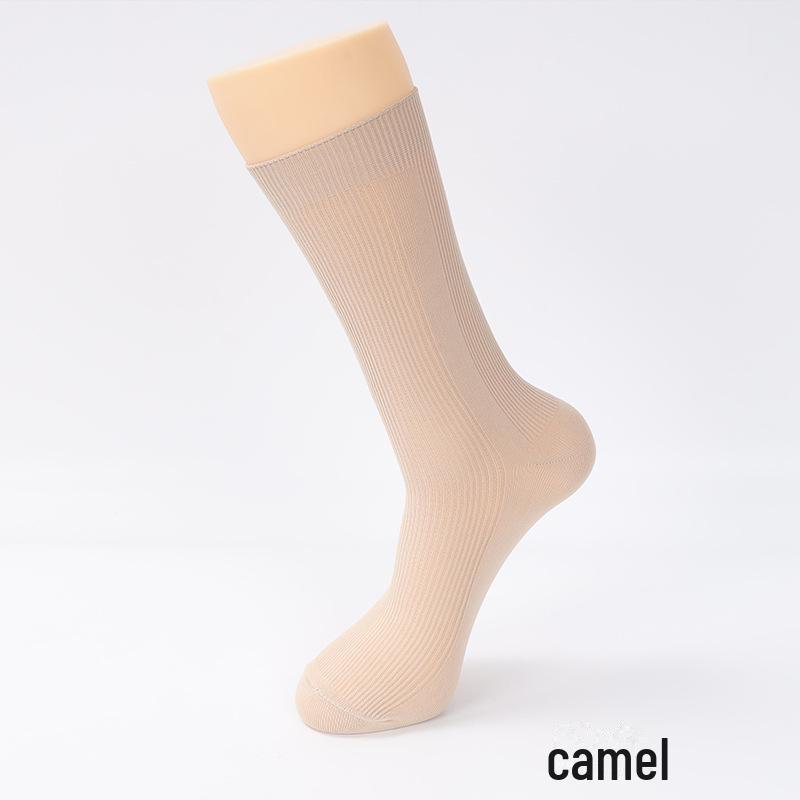 Herren Mittelrohrstrümpfe: Leichte, Verschleißfeste Nylon-Socken für Frühling und Sommer – Business Casual, Dünn, Übergröße. One Size kamelfarben von Joom DACH