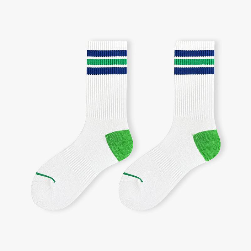 Herren Mittelwaden-Socken Frühling und Sommer Dünn Reine Baumwolle Gestreift Trendy College-Stil Sport Herren Lange Socken Damen 1 pair blau/grün von Joom DACH
