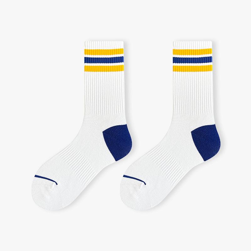Herren Mittelwaden-Socken Frühling und Sommer Dünn Reine Baumwolle Gestreift Trendy College-Stil Sport Herren Lange Socken Damen 1 pair blau/gelb von Joom DACH