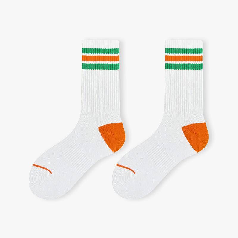 Herren Mittelwaden-Socken Frühling und Sommer Dünn Reine Baumwolle Gestreift Trendy College-Stil Sport Herren Lange Socken Damen 1 pair grün/orange von Joom DACH