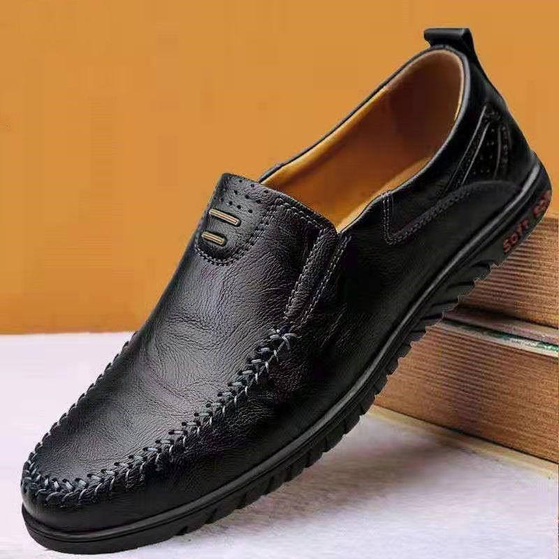 Herren Mokassins Slip-on Business Casual Lederschuhe Fahrschuhe Loafer Handgenähte flache Schuhe 44 schwarz von Joom DACH