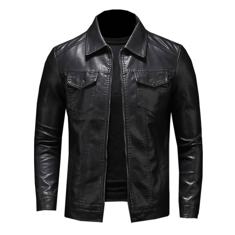 Herren Motorrad Lederjacke Große Tasche Schwarz Reißverschluss Revers Slim Fit Männlich Frühling und Herbst Hochwertiger PU-Mantel XXXXXL schwarz von Joom DACH