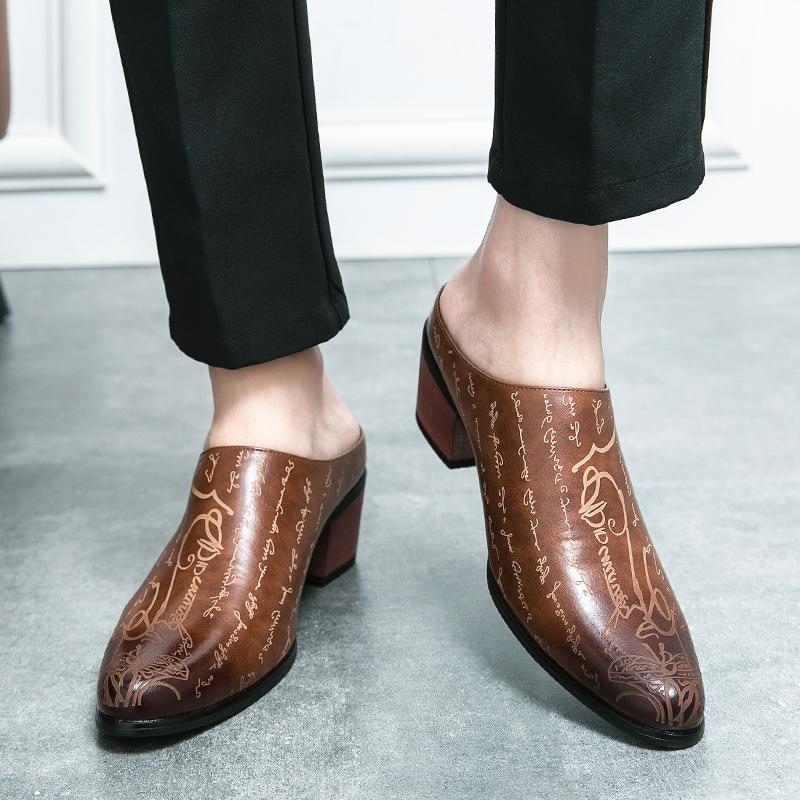 Herren-Mule-Loafer, schwarze Leder-Clogs, Sommer-Abendschuhe, bequeme, lässige Slipper ohne Rücken, Halbschuhe mit hohem Absatz, Erhöhung der Absatzhöhe 42 braun von Joom DACH