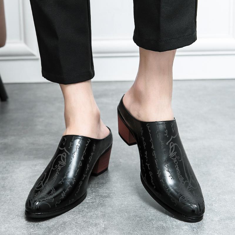 Herren-Mule-Loafer, schwarze Leder-Clogs, Sommer-Abendschuhe, bequeme, lässige Slipper ohne Rücken, Halbschuhe mit hohem Absatz, Erhöhung der Absatzhöhe 43 schwarz von Joom DACH