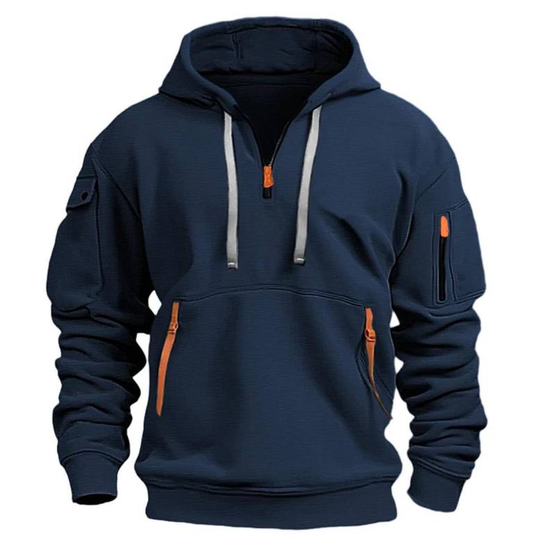 Herren Multi-Taschen Reißverschluss-Hoodie: Große Frühlings-/Herbst-Sweatshirtjacke XL navy blau von Joom DACH