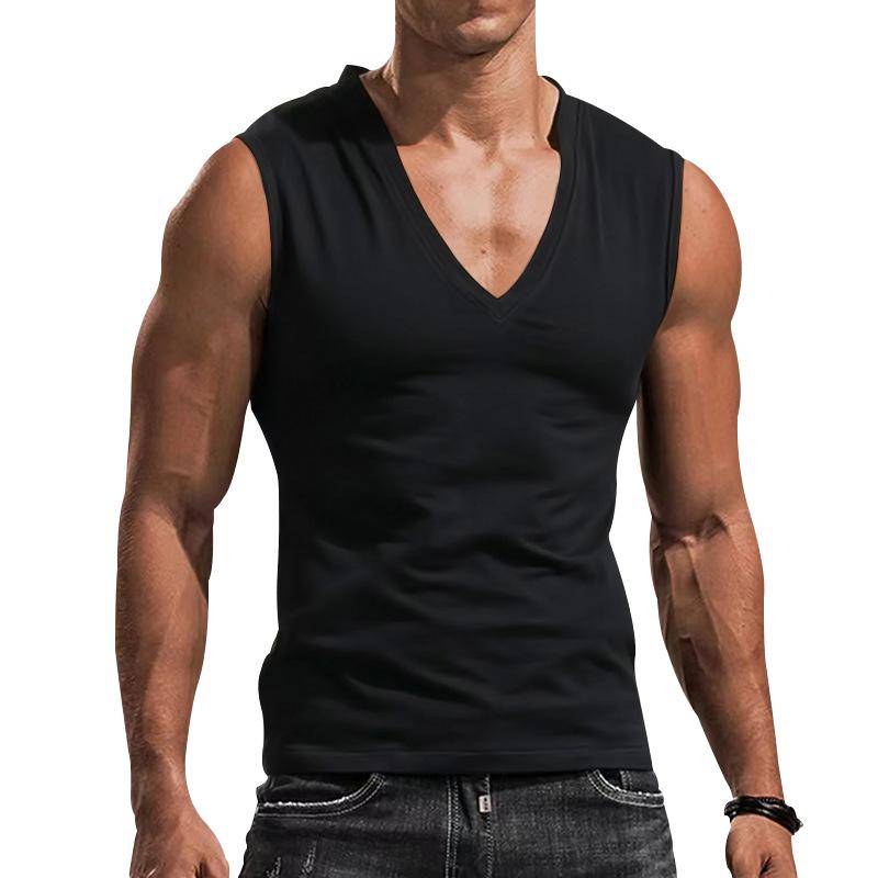 Herren Muscle Ärmelloses T-shirt Männer Sommer Lose Tank Top Solide V-ausschnitt Weste T Männer Tops XL schwarz von Joom DACH