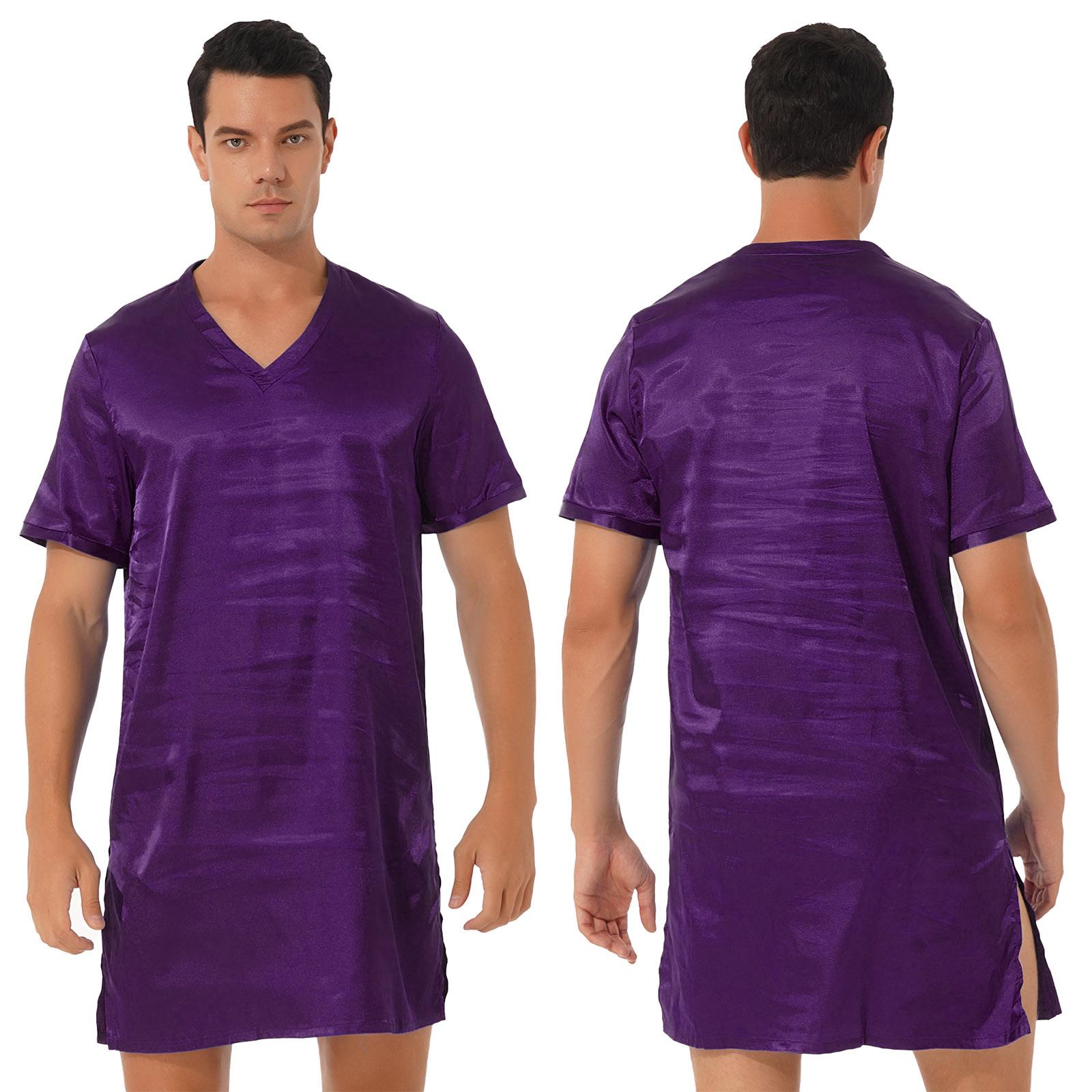 Herren-Nachthemd aus Satin, V-Ausschnitt, kurzärmelig, Nachtwäsche, Nachtwäsche, Homewear, Nachthemd, Pyjama Herren-Nachthemd aus Satin, V-Ausschnitt, kurzärmelig, Nachtwäsche, Nachtwäsche, Homewear, Nachthemd, Pyjama von Joom DACH