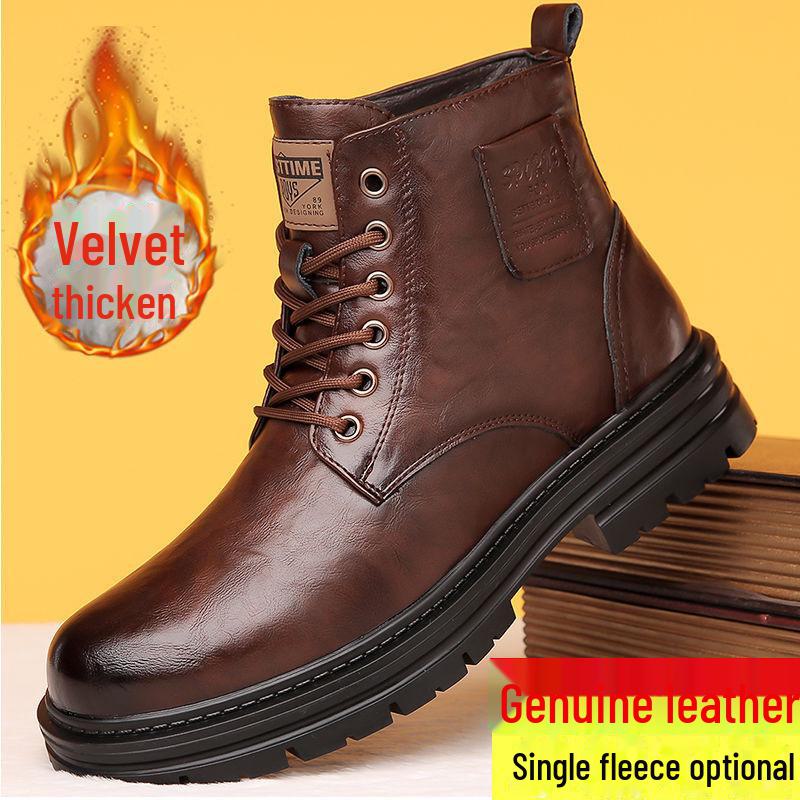 Herren Neue Echtleder Wollgefütterte Martin Boots - Business Casual Winter High-Top Schneestiefel. 43 von Joom DACH