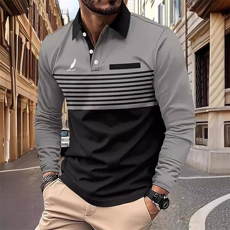 Herren Neues Frühling Herbst POLO Hemd Revers Langarm Poloshirt 3XL grau von Joom DACH