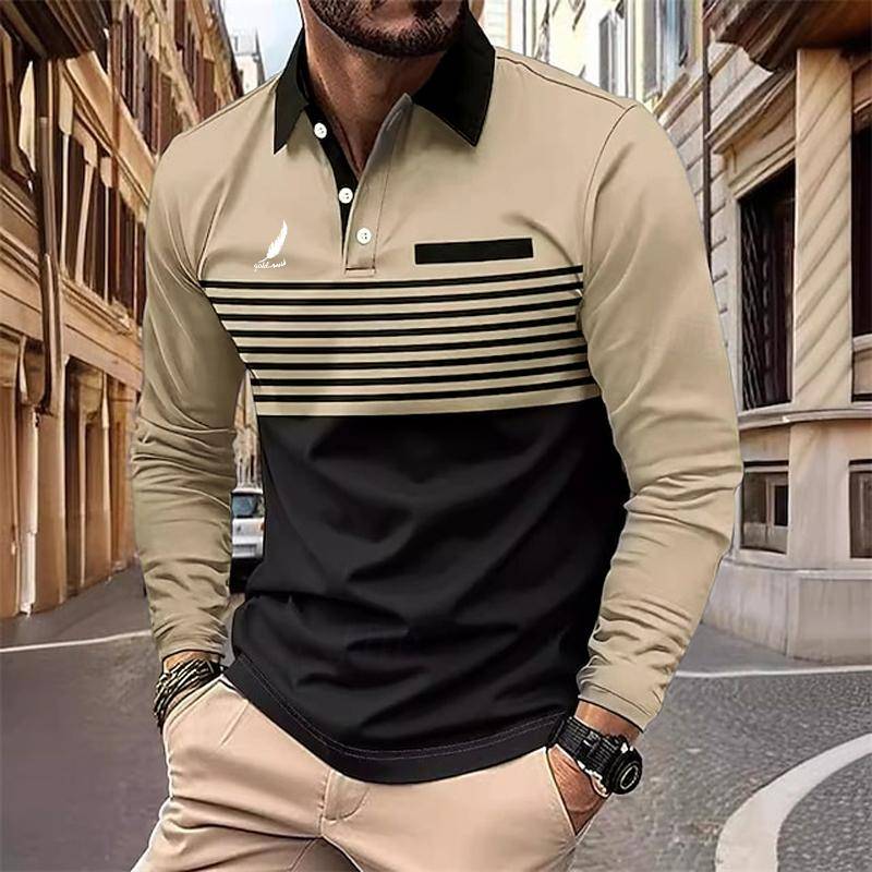 Herren Neues Frühling Herbst POLO Hemd Revers Langarm Poloshirt 3XL khaki von Joom DACH