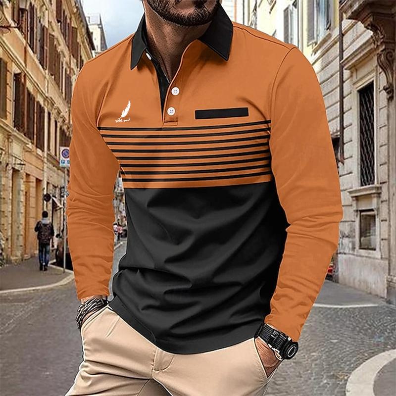 Herren Neues Frühling Herbst POLO Hemd Revers Langarm Poloshirt M orange von Joom DACH