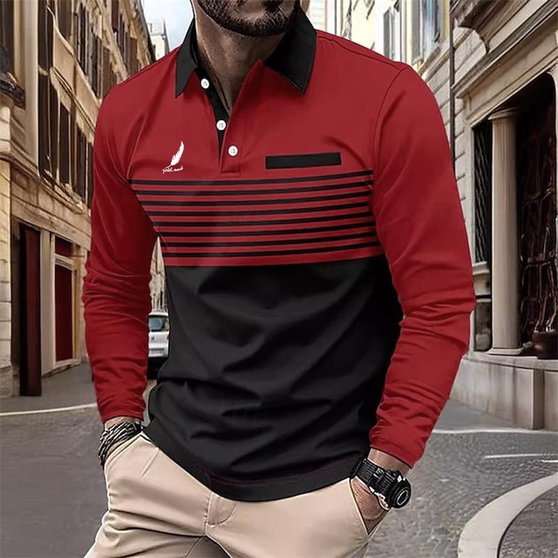 Herren Neues Frühling Herbst POLO Hemd Revers Langarm Poloshirt XL rot von Joom DACH