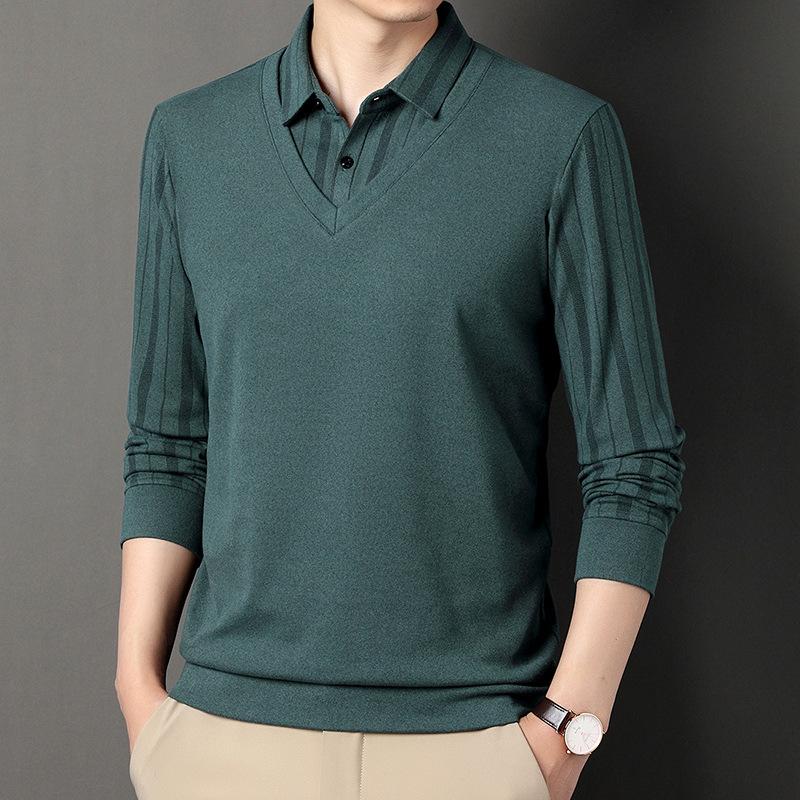 Herren Neues Herbst- und Winter Langarm T-Shirt Poloshirt für junge und mittelalte Leute mit Revers Trendiges gestreiftes Unterhemd für Herren XXXXL von Joom DACH