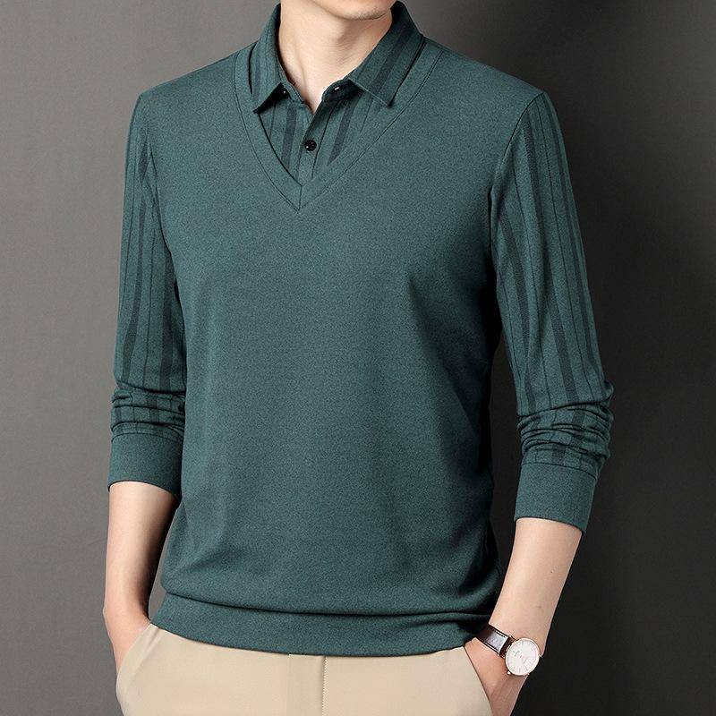 Herren Neues Herbst- und Winter Langarm T-Shirt Poloshirt für junge und mittelalte Leute mit Revers Trendiges gestreiftes Unterhemd für Herren XXXXL von Joom DACH