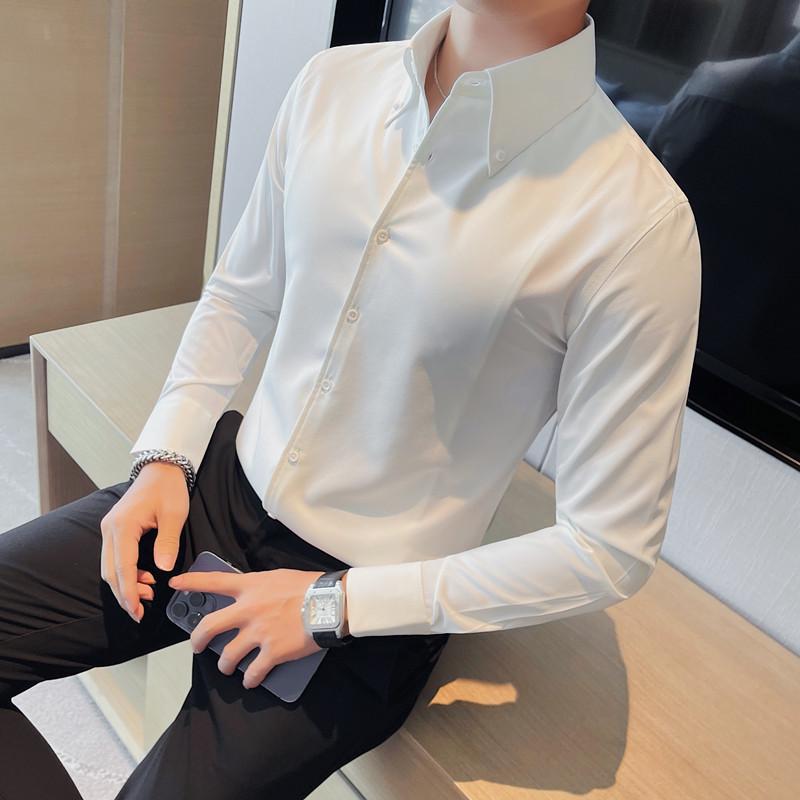 Herren Neues Langarmhemd im koreanischen Stil Slim Fit Businesshemd mit großem Kragen im britischen Stil 5XL (180-195 jin) von Joom DACH