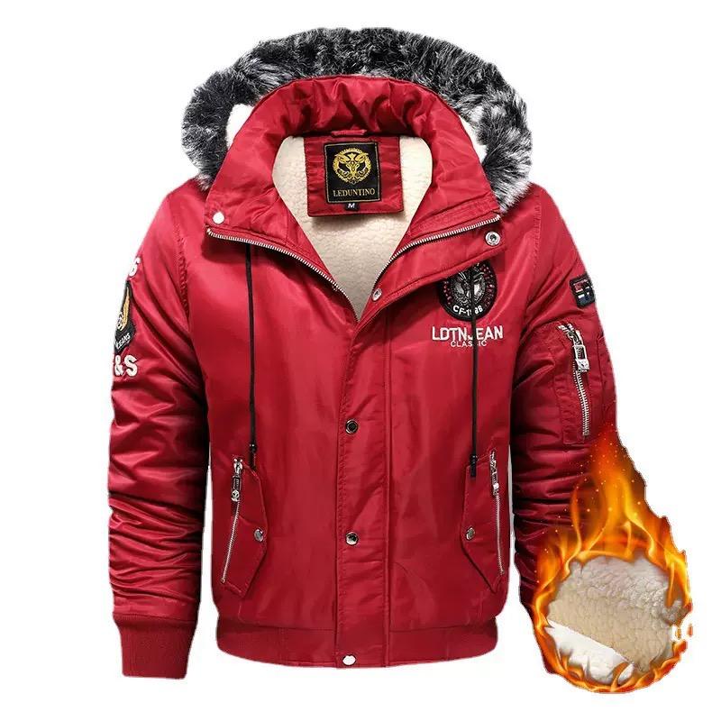 Herren Outdoor Daunenjacke Trend Plus Parkajacke Übergröße Gepolsterte 5XL Jacke mit Kapuze Slim Winter Dick Warmer Mantel XXXXXL rot von Joom DACH