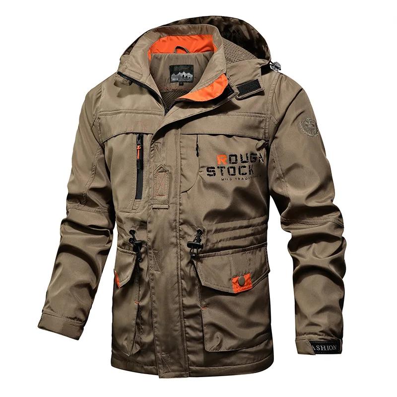 Herren Outdoorjacke mit Kapuze Frühling Herbst Dünn Winddicht und Wasserdicht Wanderjacken Männliche Windjacke Mäntel XXL khaki von Joom DACH