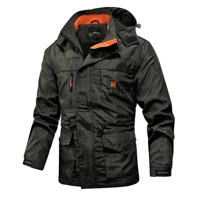 Herren Outdoorjacke mit Kapuze Frühling Herbst Dünn Winddicht und Wasserdicht Wanderjacken Männliche Windjacke Mäntel XXXXXL dunkelgrüne von Joom DACH