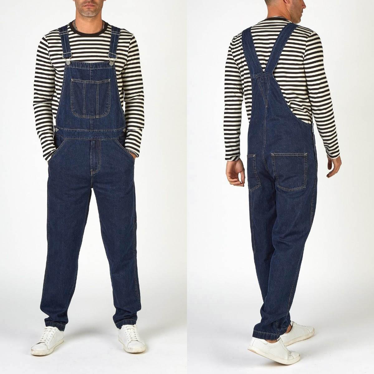 Herren-Overall, Overalls, hohe Waschung, Jeans, verstellbare Träger, Denim-Overall, lockerer Arbeitsoverall, Arbeitshose XXXL dunkelblaue von Joom DACH